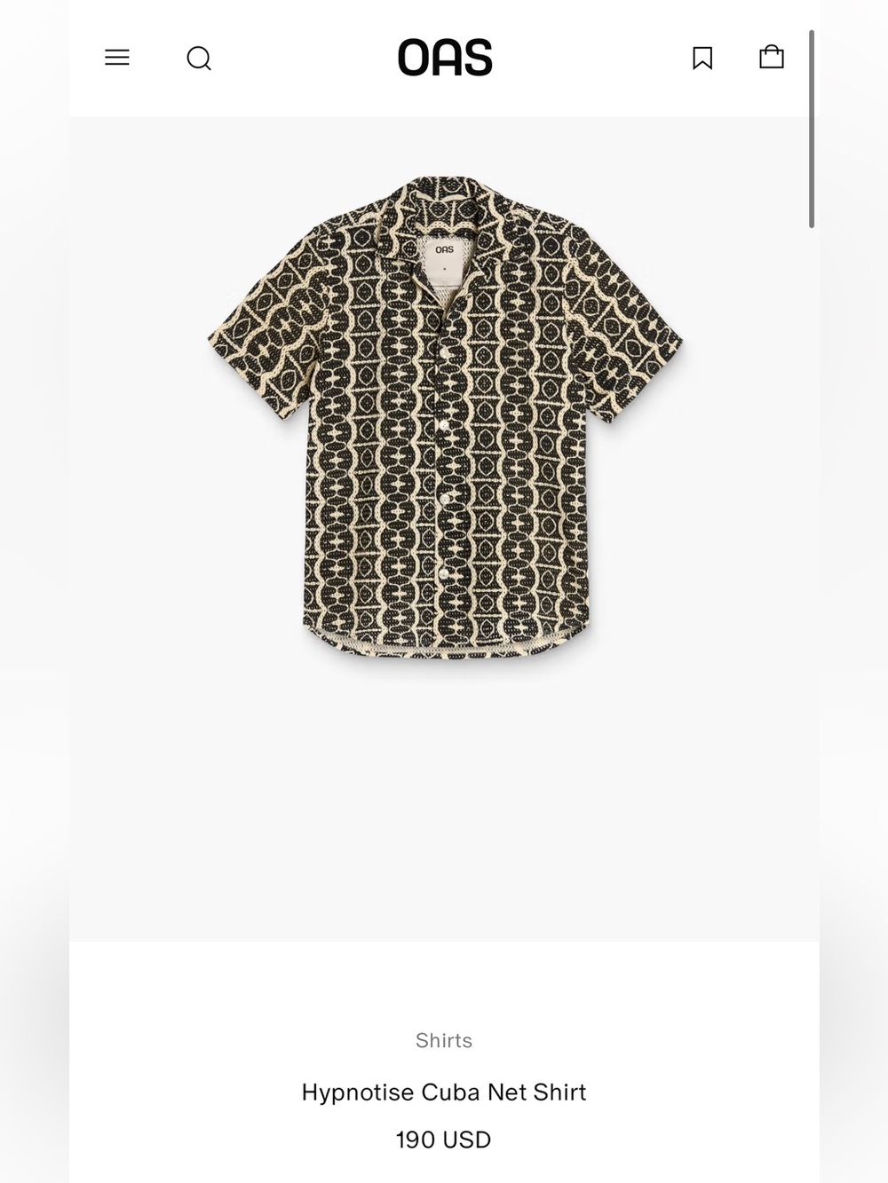 OAS Hypnotise Cuba Net Short-Sleeve Shirt - Black & Cream